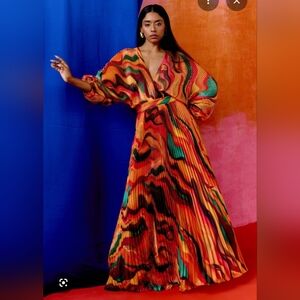 Sani Sia Pleated Gown Maxi Dress in Desert Wave XS